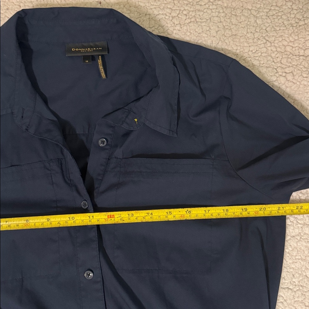 Donna Karan Navy Button-Front Drawstring Shirt Dr… - image 6